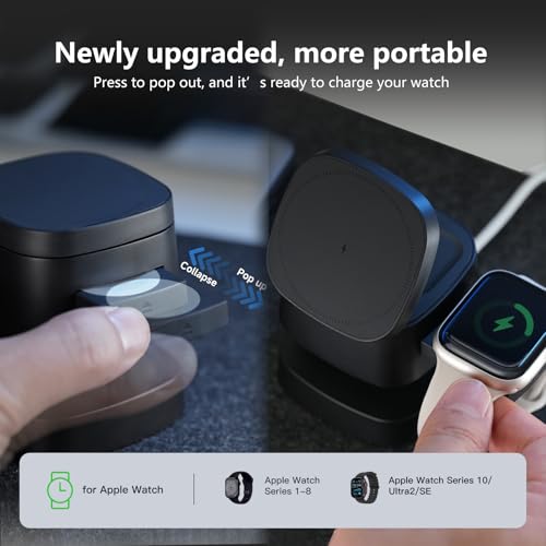 2026 Upgraded 4 in 1 Wireless Charger, 3 in 1 Wireless Charging Station with Night Light for MagSafe Charger, 15W Magnetic Travel Stand for iPhone17/Air/Pro/Max/16/15/14, Apple Watch, Airpods (Black) - color: black