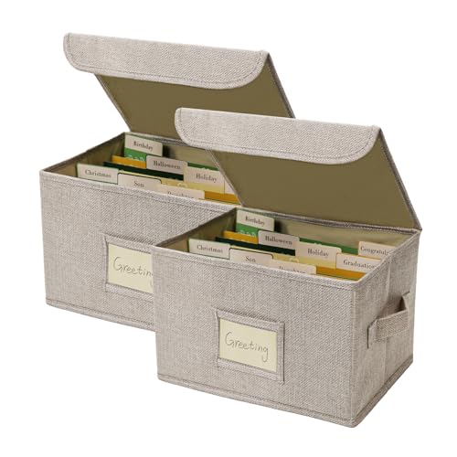 Vienrose Greeting Card Organizer Box Beige 2 Pack | Storage Box With 20 Removable Dividers 84 Self-stick Labels, Photos Envelopes Scrapbooking Paper Stickers Holder - color: Beige, size: 2 Pack
