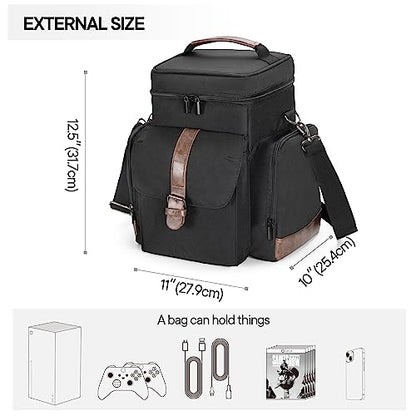 LoDrid Game Console Carrying Case Compatible with Xbox Series X, Bag Only | Storage Travel Case with Multiple Pockets for Controllers, Cables, Portable Hard Disk, and Other Accessories, Patent Design