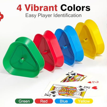 Playing Card Holders 8 Pack - Triangle Hands Free Card Holder for Kids, Adults, Seniors | Plastic Card Holders for Poker, Game Nights, Classroom Activities (4 Colors)