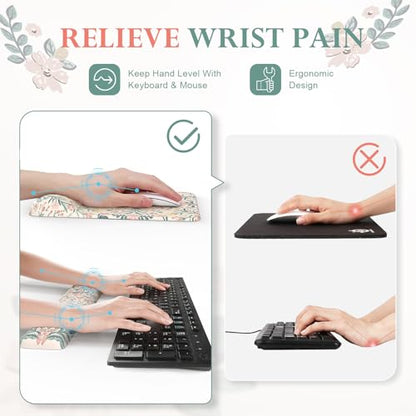 iLeadon Pink Desk Mat Set Cute,Mouse Pad and Keyboard Pad Mat for Desk | Non-Slip Desk Mat, Ergonomic Desk Mouse Pad Extra Large, Floral Teacher Desk Mat with Wrist Rest for Women Home Office - color: Light Pink