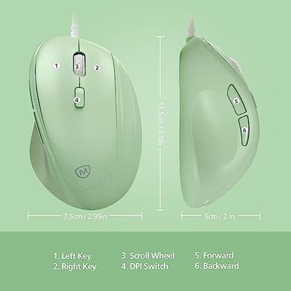 Micropack Ergonomic Mouse Wired for Laptop, PC Computer and Desktop, Ergo Mouse Vertical with Silent Clicks, Up to 3200 DPI Adjustable Mouse Sensitivity, Green - color: Green, size: Wired