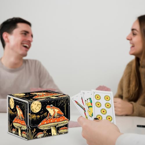 for MTG Commander Deck Box,Card Deck Box for Trading Yugioh MTG,Fits 100 Double Sleeved Cards,PU Leather Strong Magnet Case for Magic Commander TCG CCG,Frog Mushroom Moon - color: Frog Mushroom Moon