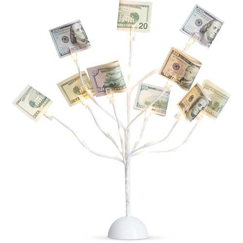 LED Gift Card Tree Holder to Hold Gift Cards, Lottery Tickets, Money | Lottery Ticket Holders with 12 Flexible Clips & 25 Warm Lights, Great for Birthday, Party, Wedding, Christmas - color: Led Gift Card Tree