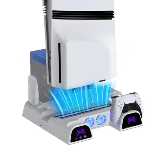 Cooling Station for PS5/Slim/Pro/Disc&Digital | Cooling Stand with Dual PS5 Controller Charging Station, 3 Levels Cooling Fan Multi-Function PS5 Accessories Slot and USB Hub - color: White 2