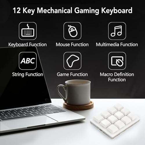 12 Key Programmable Macro Keyboard, One Handed Mechanical Gaming Keypad with Hot Swappable Red Switches, USB C Wired Mini Macropad for PC, Customizable RGB Backlit - color: White