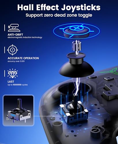 Spican Switch 2 Controller for Nintendo Switch 2/Switch/OLED/Lite, Wireless Switch Controller with Charging Dock, RGB Switch Pro Controller with Hall Effect, Macro, Turbo and Vibration, Black - color: Black