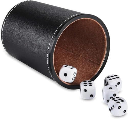 5X Dice Cup Set, PU Leather Dice Shaker Cups with 30 Dices for Bar Party Yahtzee Farkle Dice Games, Dad Gift | PU Leather Dice Cup Set, 5 Black Shaker Cups with 30 Dice - color: Black X5