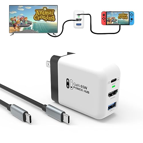 Mirabox 65W Portable Dock Charger for Nintendo Switch, Compatible with Switch OLED/Steam Deck/ROG Ally/Samsung Dex/iPad/MacBook, 4K 60Hz USB C TV Docking Station, Support Charging and HDMI Output - color: White, size: 65W