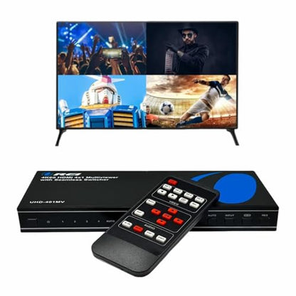 OREI 4x1 Multi HDMI Viewer Quad- 4K@60Hz RS-232 EDID IR Remote OSD HDCP 2.2 | HDMI Multiviewer 4K, HDMI Multi Viewer – 18Gbps, 8 Display Modes, 7.1 Audio, Seamless Switching, Auto Switching
