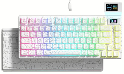 Womier SK80 75% Percent Keyboard Gaming with Color Multimedia Display | Mechanical Keyboard Topographic, Hot Swappable Gasket Mount RGB Creamy Key board Pre-lubed POM Switch for Mac/Win,White - color: White Topographic