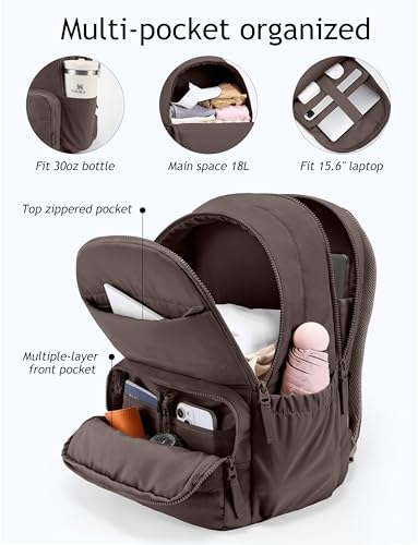 Uselike Travel Backpack for Women, 15.6 Inch Laptop Backpack, Quilted College Bookbag, Cute Work Backpacks, Water Resistant (Dark Brown) - color: Dark Brown