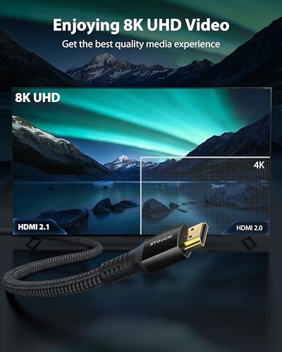 Stouchi 8K@60 HDMI Cables 8ft, 48Gbps High Speed HDMI® Cable Braided Nylon 4K120 144Hz RTX 3090 eARC HDR10 4:4:4 HDCP 2.2&2.3 Compatible for PS5, PS4, UHD TV and PC, Black - color: Black, size: 8ft