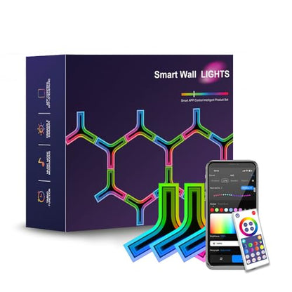 Y-Shaped 3D RGB LED Wall Lights 8 Pack, Gaming Lights Smart LED Panels with Music Sync, App & Remote - Modular Home & DIY for Bedroom, Living Room, Party and Home Decor