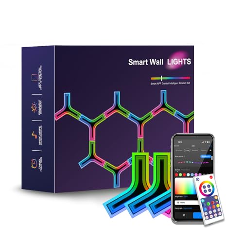 Y-Shaped 3D RGB LED Wall Lights 8 Pack, Gaming Lights Smart LED Panels with Music Sync, App & Remote - Modular Home & DIY for Bedroom, Living Room, Party and Home Decor