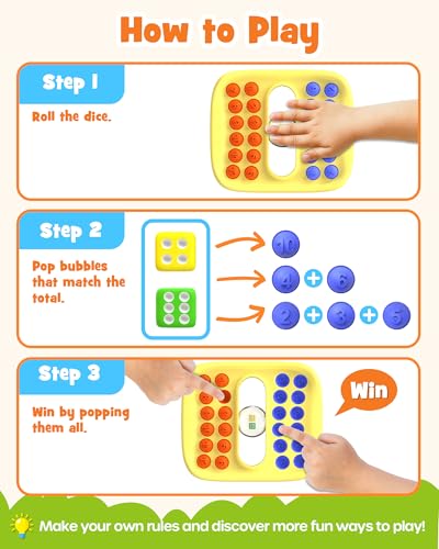 D-FantiX Number Pop Dice Math Games, Car Airplane Travel Essentials Kids | Toddler Sensory Fidget Toys, Learning & Education Activity, Ideal for Classroom & Road Trips, Birthday Gift Stocking Stuffers