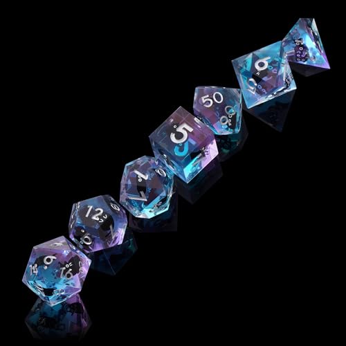 DND Dice Set, 7 Pcs Sharp Edge D&D Dice Polyhedral Resin Cat Dice for Dungeons and Dragons RPG MTG Role Playing Table Games - color: Blue-4