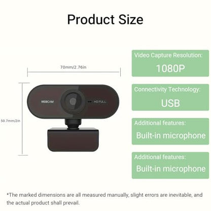 1080P Full HD Webcam with Dual Microphones, Security Camera,90 Degree FOV, Plug and Play USB for Streaming and Conferencing, Black