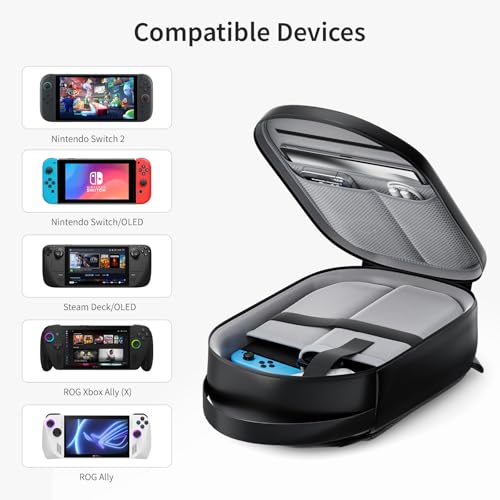 annapro Carrying Case for Switch 2 (2025)/Switch/ROG Xbox Ally X/Steam Deck OLED/Playstation Portal, Protective Hard Shell Travel Case for AC Adapter, Docking Station, Console and Game Accessories