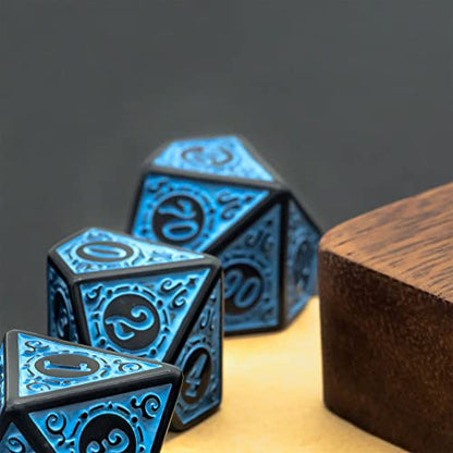 DND Dice Set -D&D Polyhedral Dice (7 Pcs) with Leather Dice Bag for Dungeons and Dragons Role Playing Dice Games RPGs (Blue with Black Edge) - color: Dice-blue With Black Edge