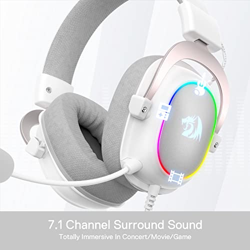 Redragon H510 Zeus-X RGB White Wired Gaming Headset - 7.1 Surround Sound - 53MM Audio Drivers in Memory Foam Ear Pads w/Reliable Fabric Cover- Multi Platforms Headphone - USB Powered for PC/PS4/NS - color: White H510 RGB