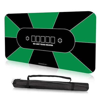 70 x 35 Inch Poker Mat, 10 Players Texas Hold'em Poker Table Top with Carrying Bag for Poker Games, Blackjack, Casino - color: Green