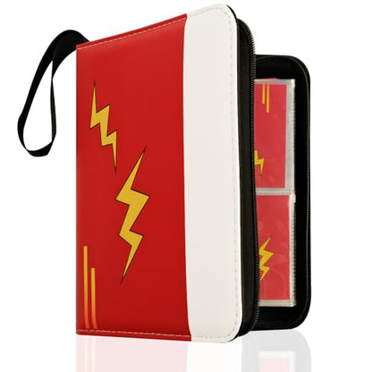 4 Pocket Trading Card Binder, 400 Card Holders with 50 Removable Sleeves, Display Storage Favourites Album, Waterproof PU Album with Zipper for TCG, MTG, Gaming Football Sports Cards, Red - color: Red-M