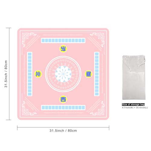 ZIIYAN Mahjong Mat for Table, 31.5''x31.5'' Neoprene Non-Slip Noise Reduction Mah Jongg Mat with Rules, Gaming Mat for Mahjong, Poker, Board Games, Card Games, Dominoes, Tile Games (Pink) - color: Pink