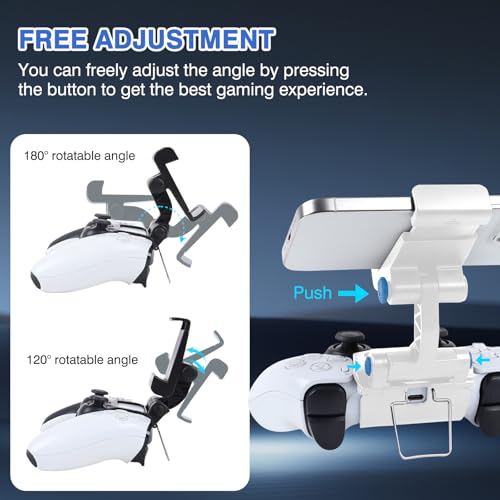 EasEasy Compatible for PS5 Controller Phone Mount Clip, Adjustable Mobile Gaming Holder Clamp for Playstation 5 Remote Controller Cell Phone Stand-White - color: White