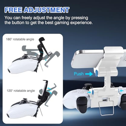 EasEasy Compatible for PS5 Controller Phone Mount Clip, Adjustable Mobile Gaming Holder Clamp for Playstation 5 Remote Controller Cell Phone Stand-White - color: White