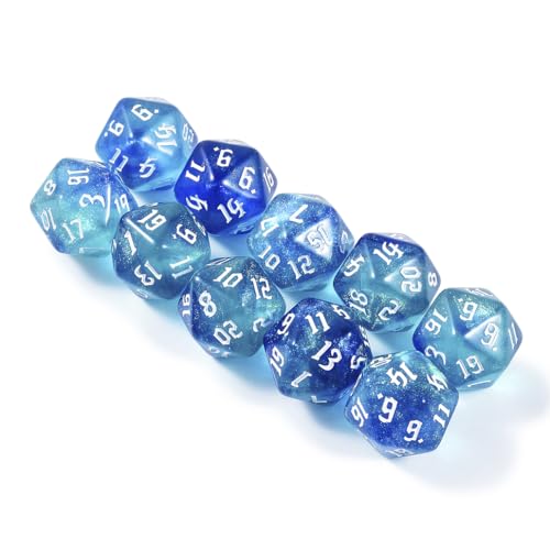 10PCS Polyhedral D20 Dice Set 20mm Acrylic Dice Double Colors 20 Sided Game Dice for RPG MTG DND Table Games (Blue Green) - color: Blue Green