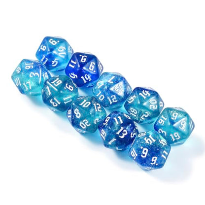 10PCS Polyhedral D20 Dice Set 20mm Acrylic Dice Double Colors 20 Sided Game Dice for RPG MTG DND Table Games (Blue Green) - color: Blue Green