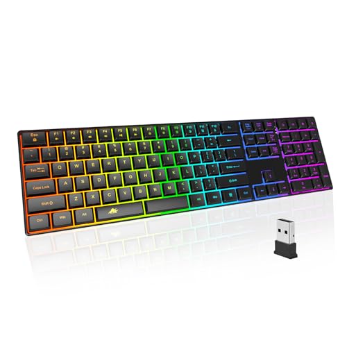 POWZAN Wireless Backlit Keyboard Quiet - Computer Rechargeable Ergonomic Light UP Keyboard, Silent Keys Full Size Compatible for Windows, Desktop, Laptop, PC, Gaming, PS5 - Black - color: Black