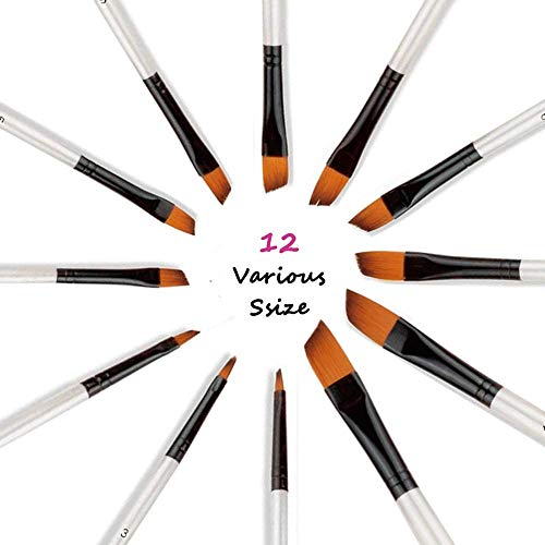 GETHPEN Angular Paint Brushes Set, Angled Paint Brush for Acrylic, 12PCS | Angular Paint Brushes, Nylon Hair Angled Paint Brush Set for Acrylic, Watercolor, Oil, Gouache, Craft, White - style: Angular
