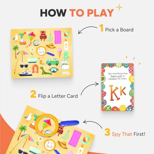 Flashcards Spy that! by Kidrox Squad – Spy that Letter Game for Kids Ages 3+, 20 Double-Sided Picture Search Boards with 400+ Objects, Alphabet Learning Game for Toddlers and Families - style: Spy That