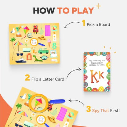 Flashcards Spy that! by Kidrox Squad – Spy that Letter Game for Kids Ages 3+, 20 Double-Sided Picture Search Boards with 400+ Objects, Alphabet Learning Game for Toddlers and Families - style: Spy That