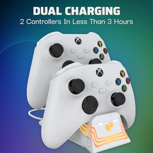 PDP Afterglow Wave Dual Charger for Xbox Series X|S, Xbox One Controllers | Customizable RGB Lighting, Charges 2 Controllers, Rechargeable 40-Hr Battery, Licensed for Xbox, White - color: White, style: Xbox