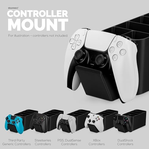BRAINWAVZ Game Controller, Remote Control Holder & Pen Organizer, Ideal for Side Tables & Desktops (For 3 to 5 Remotes, 1 Game Controller, Pens & Stationery) - color: Controller, Remotes & Stationary Black