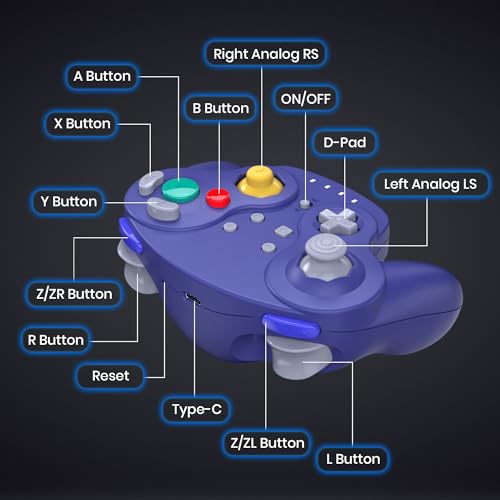 2.4 GHz Wireless GameCube Controller for Switch 1 & 2, NGC Console, Indigo | (Built-in Vibration) (Rechargeable) (Analog Triggers / Stick), Compatible with Switch Online, Windows PC, macOS - color: Switch & NGC Receiver Indigo
