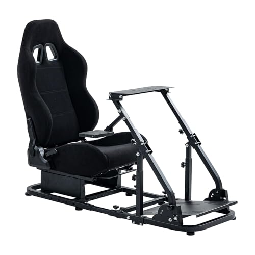 Marada Racing Simulator Cockpit with Black Seat Compatible with Logitech/Thrustmaster G29 G920 G923 T80 T150,Adjustable&Foldable Steering Wheel Stand,Wheel Pedals&Shifter Not Include