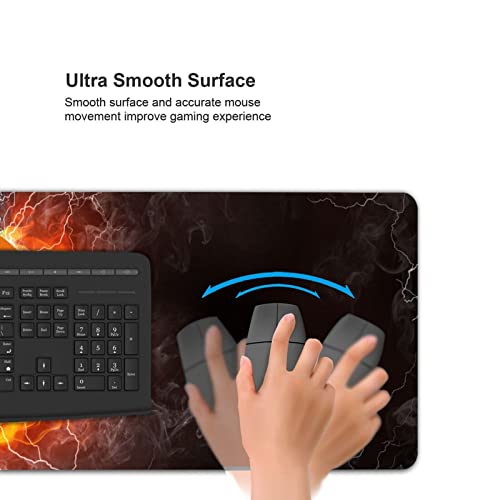 Desk Mat,Basketball Fire and Water Gaming Mouse Pad,XXL Extended Mouse Pad Mat for Office,Computer,Keyboard with Non-Slip Base Stitched Eges Mousepad 35''×15.7''×0.12'' - color: Basketball Fire and Water