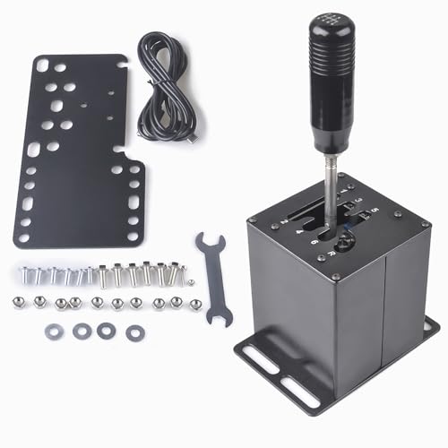 CNRAQR PC USB Simulator Shifter 6+R H Gear Shifter with Desk/Chair Mount Bracket Plate for Gear shift PC Windows Steering Compatible with LO GITECH G29/G27/G25/G920, T300RS/GT Wheel - color: 6R+Plate