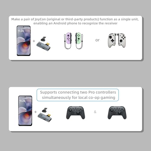 TEGRUP Joy-Con Unified Controller Receiver Kit – Supports Android Phones, Tablets & PCs. Includes Receiver Unit, USB-C Adapter & Dedicated Fast-Charging Port.
