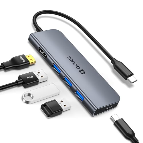 USB C Hub, QUUGE 5in1 USB C HDMI Adapter with 4K@30HZ HDMI, 100W PD, 3×USB A 3.0 Ports, Aluminum Ultra Slim Hub for Switch, MacBook Air/Pro, Galaxy S/Z/Note Series & More. - style: QC501【1 × HDMI + 3 × USB-A + PD】