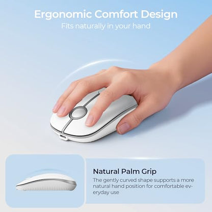 seenda MOU001 Bluetooth Wireless Mouse for Laptop,Slim Computer Mice,Silver | Rechargeable Computer mouse with USB and dual Bluetooth, 3-level DPI and quiet clicks for Windows, Macbook, iPad and Travel. - color: Silver