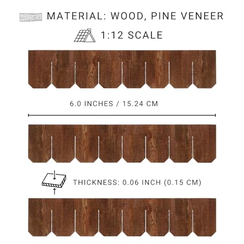 Miniature Roof Shingle Strips for 1:12 Scale Dollhouse Roofing | Set of 25 Strips, REDUCIO! - color: Brown Oak