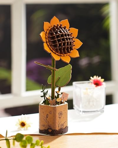 3D Flower Wooden Puzzles for Adults-Sunflower, DIY Wooden Flowers Model Kit Building Set Crafts Birthday Gifts,Artificial Botanical Collection Creative Gift Ideas/Housewarming Decor(86PCS) - style: TW - Sunflower