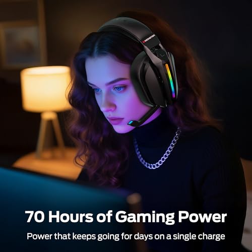 Monster Mission ANC200 Gaming Headset, 2.4GHz/Bluetooth Gaming Headphones with Active Noise Cancellation, 7.1 Virtual Surround Sound, Stealth Retractable Mic, 70H Battery, for PS5, PS4, PC, Switch