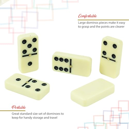 ERLLE - Premium Double 6 Dominoes Set, Classic Domino Game with Leather Case, Domino Set for Adults & Kids, Durable, Travel-Friendly, and Easy to Read Tiles
