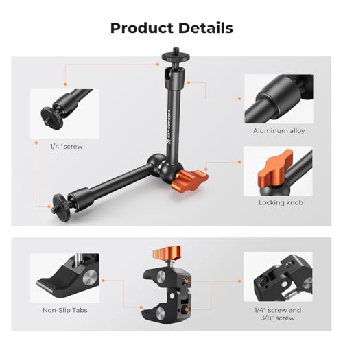 K&F CONCEPT 9.8" Magic Arm Clamp Kit with 1/4" & 3/8" Thread Screw | 360° Ball Heads Magic Arm with Tripod Mount Adapter for Gopro/LED Lights/Monitor/Flash/Microphone/DSLR Camera, MS32 - style: 9.8" with Adapter